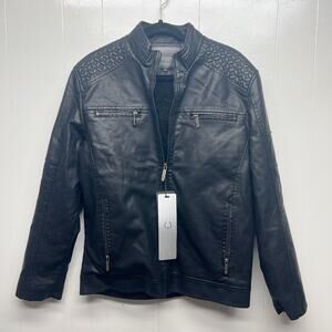 American Breed Men's Faux Leather Faux Fur Lining Black Jacket Size Medium